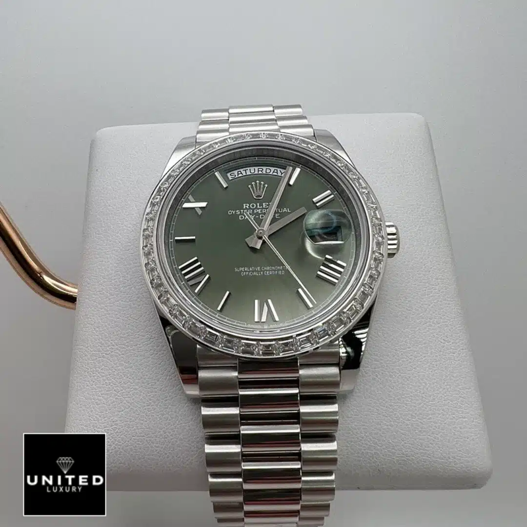 Rolex Day Date Olive Diamond Replica 2 Rolex Day Date Olive Diamond 228349RBR Olive Green Dial Replica
