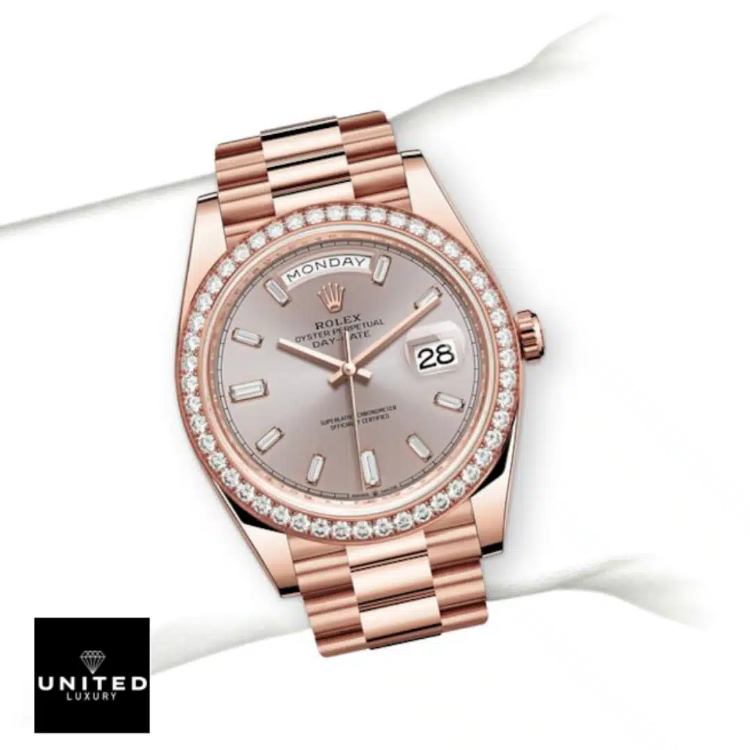 Pink Diamond Rolex Replica 2 Rolex Day-Date Rose Gold Diamond Dial 128345PDP Replica Gem-Set bezel