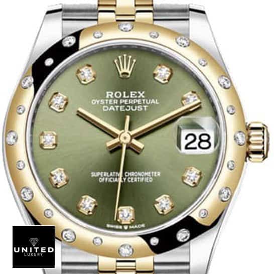 Datejust Olive Green Replica 1 Rolex Datejust 278273 Yellow Gold Olive Green Set With Diamonds Dial Replica