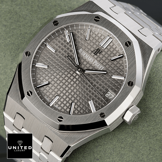 Audemars Piguet Royal Oak 15500ST.OO.1220ST.02 Replica 2 Audemars Piguet Stainless Steel 15500 Grey Dial Replica on the stand