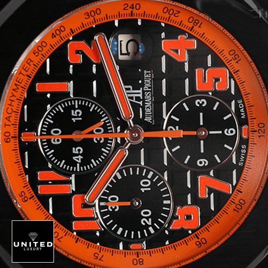 Audemars Piguet Royal Oak Orange Black Dial Replica analog close view
