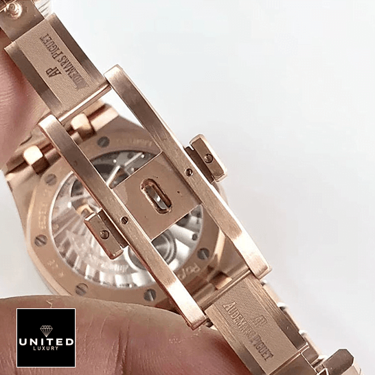 Audemars Piguet Royal Oak Rose Gold Replica opened clasp white dial
