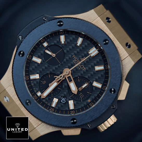 Hublot Geneve BigBang Replica 4 Hublot Big Bang 301.PM_.1780.RX Gold Case Black Bezel Replica fornt view