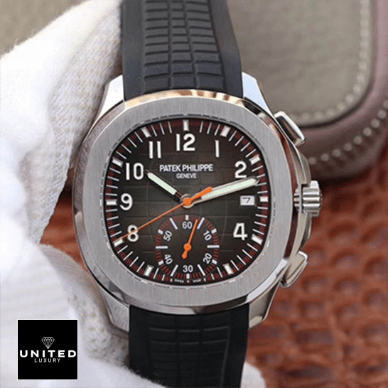 Patek Philippe Black Replica 3 Patek Philippe Aquanaut 5968A001 Black Rubber Bracelet Replica on the hand