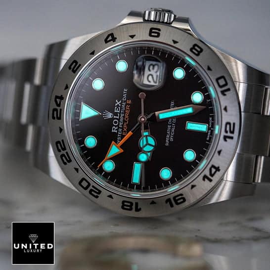 Rolex 216570 Black Replica 1 Rolex Explorer II 216570-0001 Luminous Dial Replica on the Table