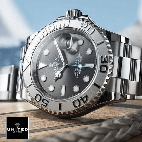 Rolex Yacht-Master 116622-0003 Platinum & Rhodium Dial Replica 8 Rolex Yacht Master 116622-0003 Replica on the wood