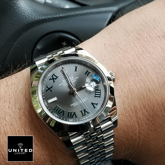 Rolex Datejust II Perpetual Grey Roman Dial 126300Jubilee Replica 2 Rolex Datejust II Perpetual Grey Roman Dial 126300-0014 Jubilee Replica on his arm