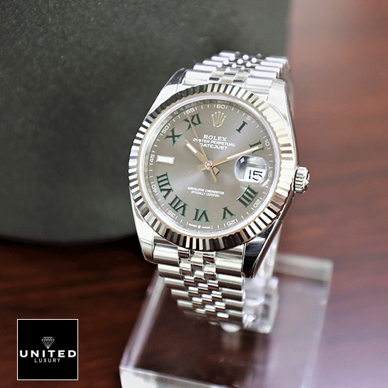 Rolex Datejust II Perpetual Grey Roman Dial 126300Jubilee Replica 1 Rolex Datejust II Perpetual 126300-0014 Fluted Bezel Replica on the stand