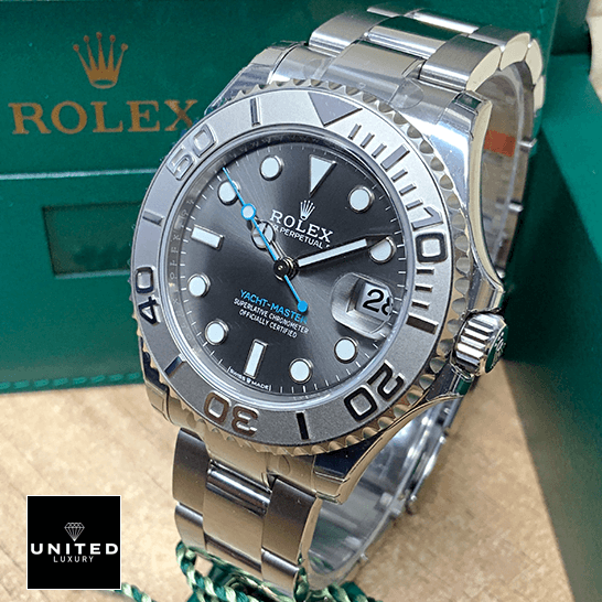 Rolex Yacht Master 268622 Steel Platinum Grey Dial Replica next to box